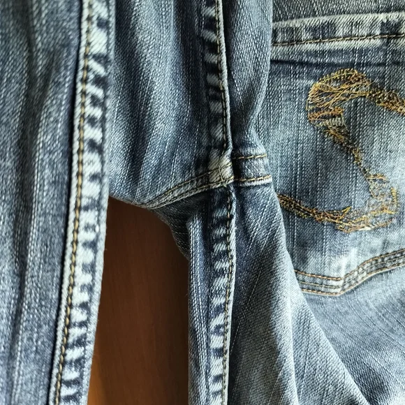 Y2K Low-rise Distressed Biker Silver Jeans Blue Vintage Wash Denim Women Size 29 - Picture 7 of 16